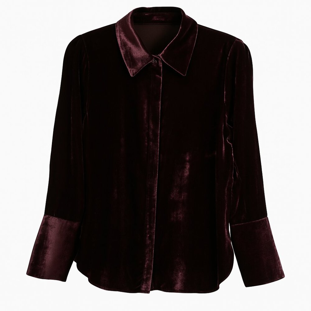 Democracy Petite Velvet Button-Front Shirt